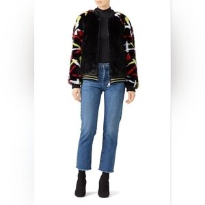 HEUREAH Real People Faux Fur Graphic Bomber Jacket on Medium